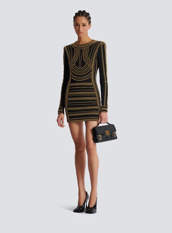 Balmain Short Gold Beadembroidered Dress Gold Women Dresses