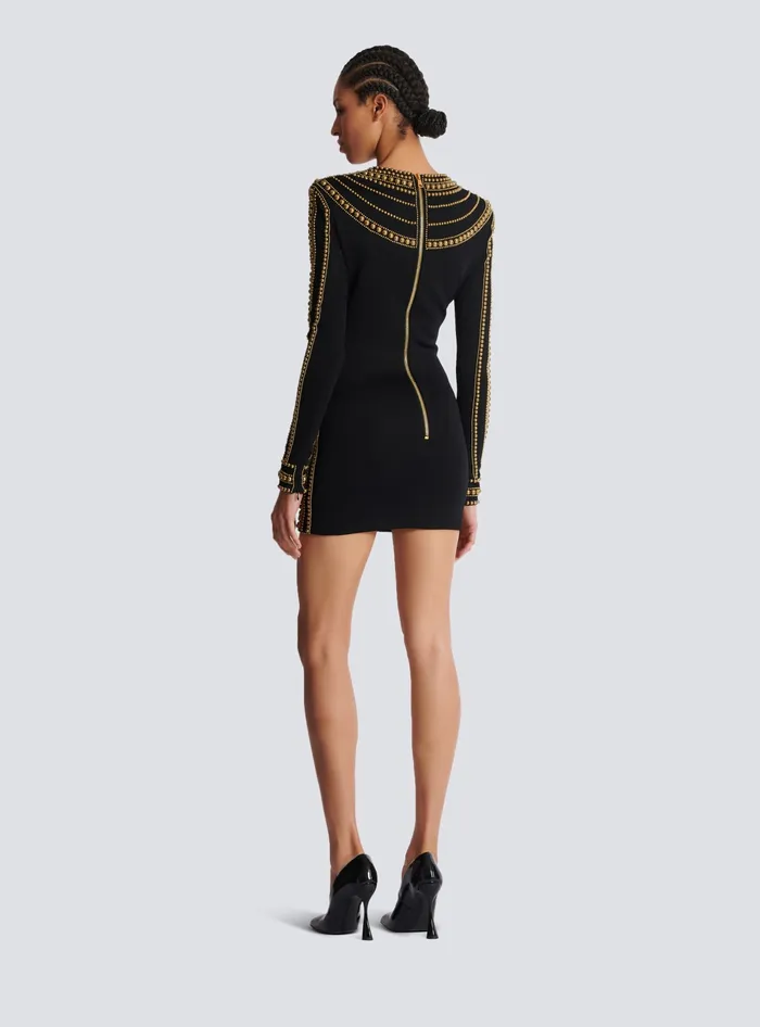 Balmain Short Gold Beadembroidered Dress Gold Women Dresses