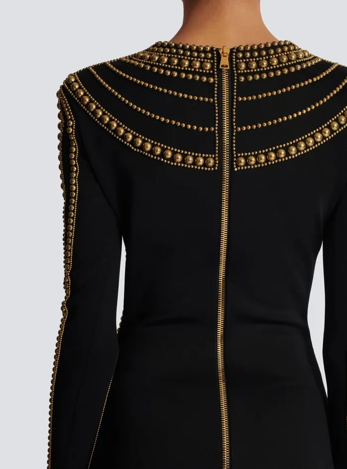 Balmain Short Gold Beadembroidered Dress Gold Women Dresses