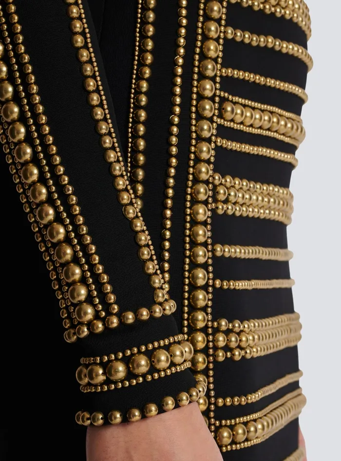 Balmain Short Gold Beadembroidered Dress Gold Women Dresses