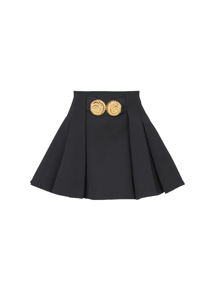 Balmain Short Pleated Skirt In Grain De Poudre Black Women Skirts