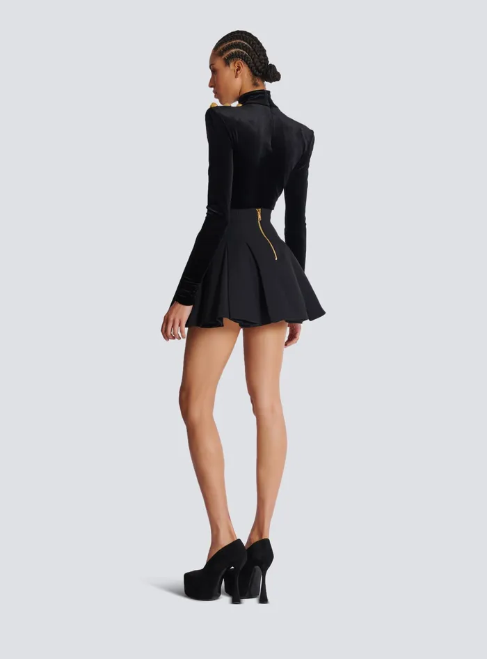 Balmain Short Pleated Skirt In Grain De Poudre Black Women Skirts