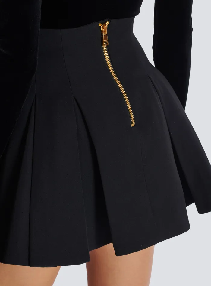 Balmain Short Pleated Skirt In Grain De Poudre Black Women Skirts