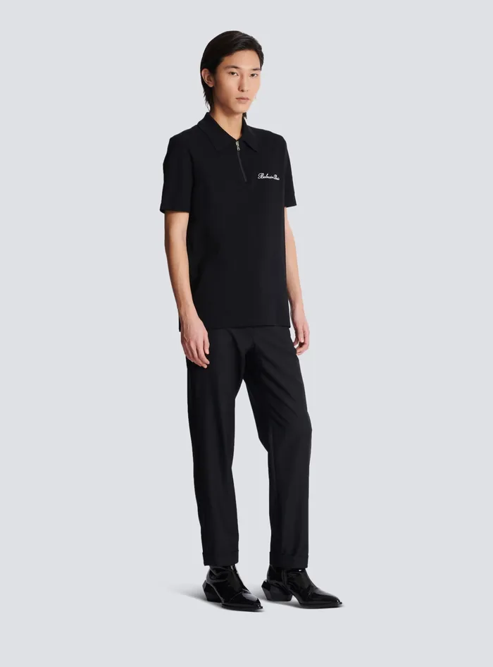 Balmain Shortsleeved Polo Shirt With Embroidery Black Men Shirts And Polos