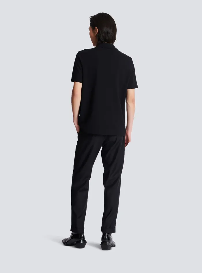 Balmain Shortsleeved Polo Shirt With Embroidery Black Men Shirts And Polos