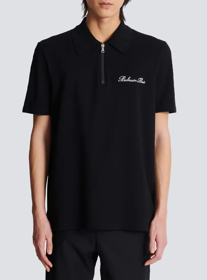 Balmain Shortsleeved Polo Shirt With Embroidery Black Men Shirts And Polos