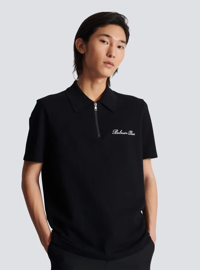 Balmain Shortsleeved Polo Shirt With Embroidery Black Men Shirts And Polos
