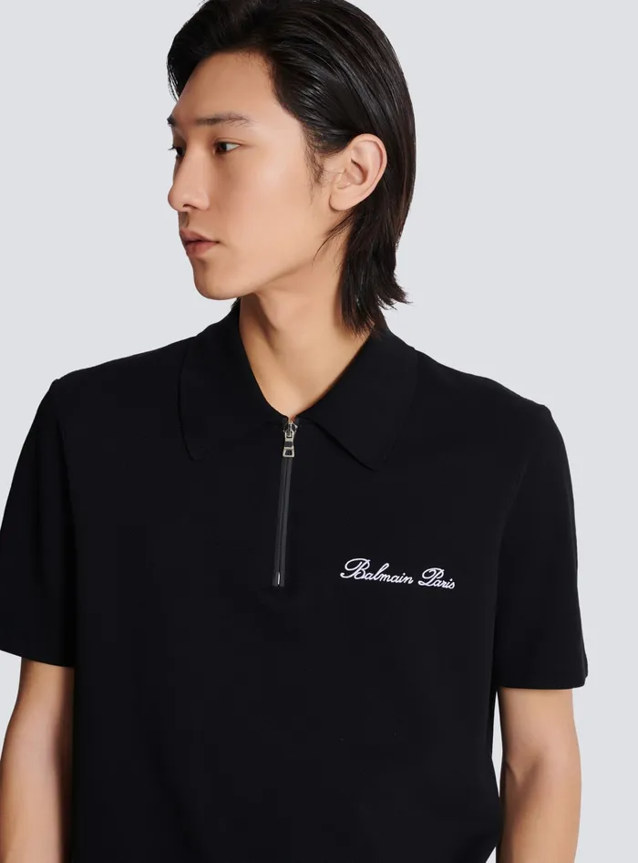 Balmain Shortsleeved Polo Shirt With Embroidery Black Men Shirts And Polos