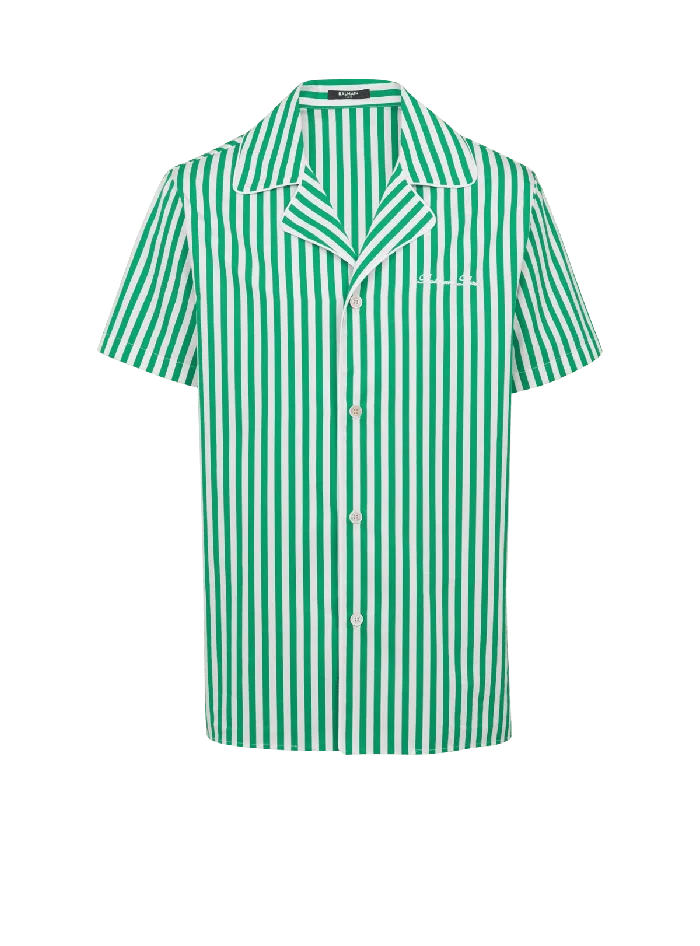 Balmain Shortsleeved Striped Cotton Pyjama Shirt Green Men Shirts And Polos
