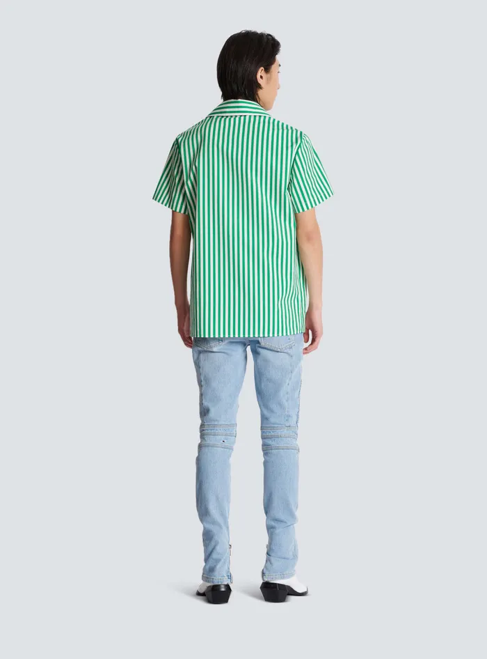 Balmain Shortsleeved Striped Cotton Pyjama Shirt Green Men Shirts And Polos