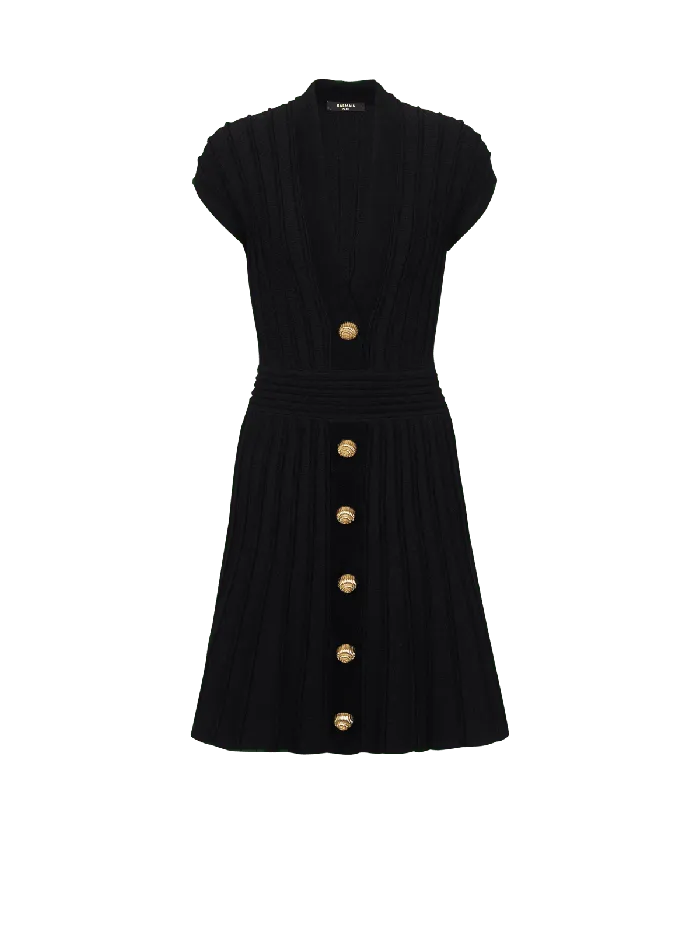 Balmain Short Velvet Dress With Buttons Black Women Dresses