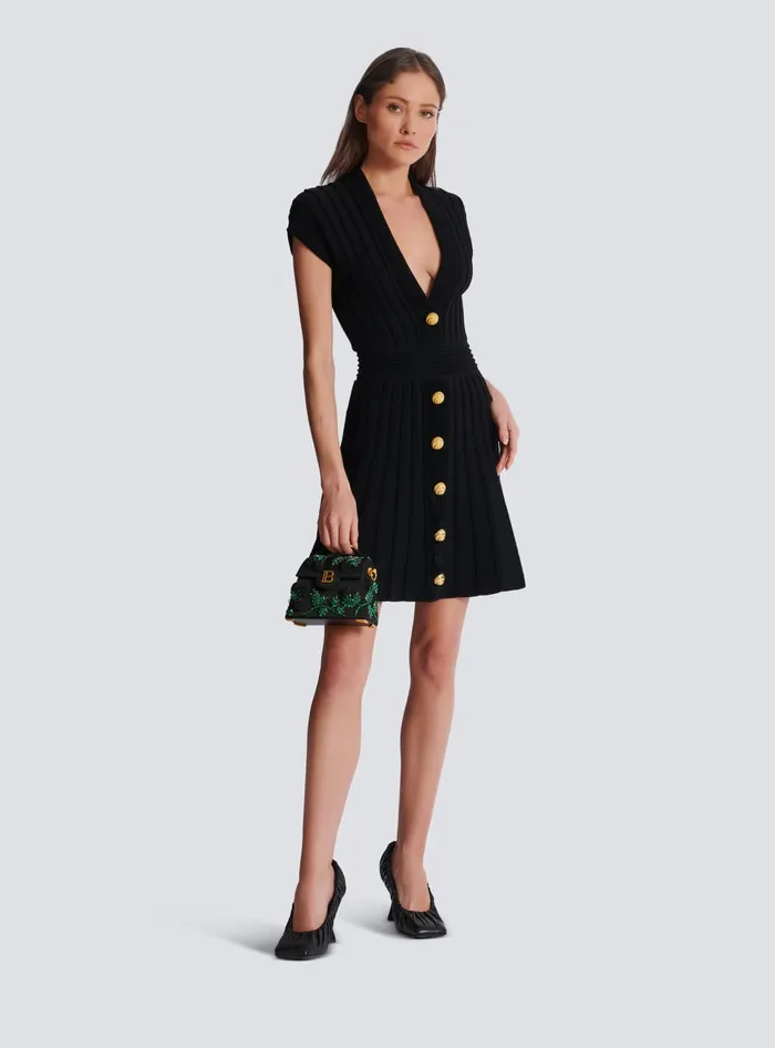 Balmain Short Velvet Dress With Buttons Black Women Dresses