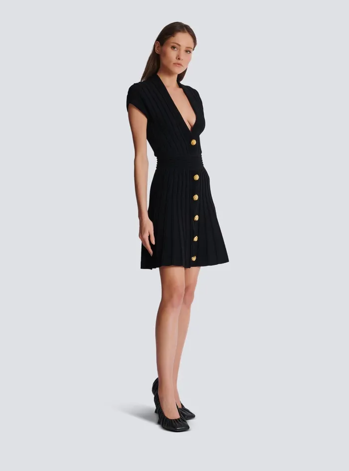 Balmain Short Velvet Dress With Buttons Black Women Dresses