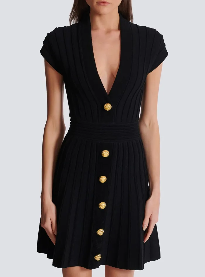 Balmain Short Velvet Dress With Buttons Black Women Dresses
