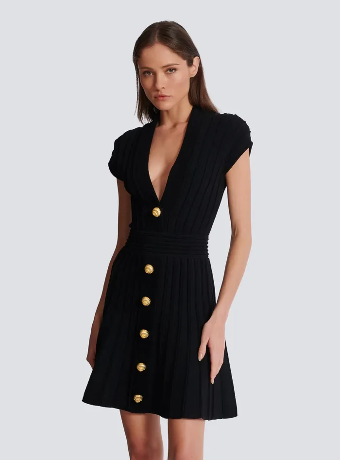 Balmain Short Velvet Dress With Buttons Black Women Dresses
