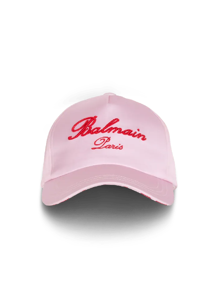 Balmain Signature Embroidered Cap Pink Women Hats And Caps