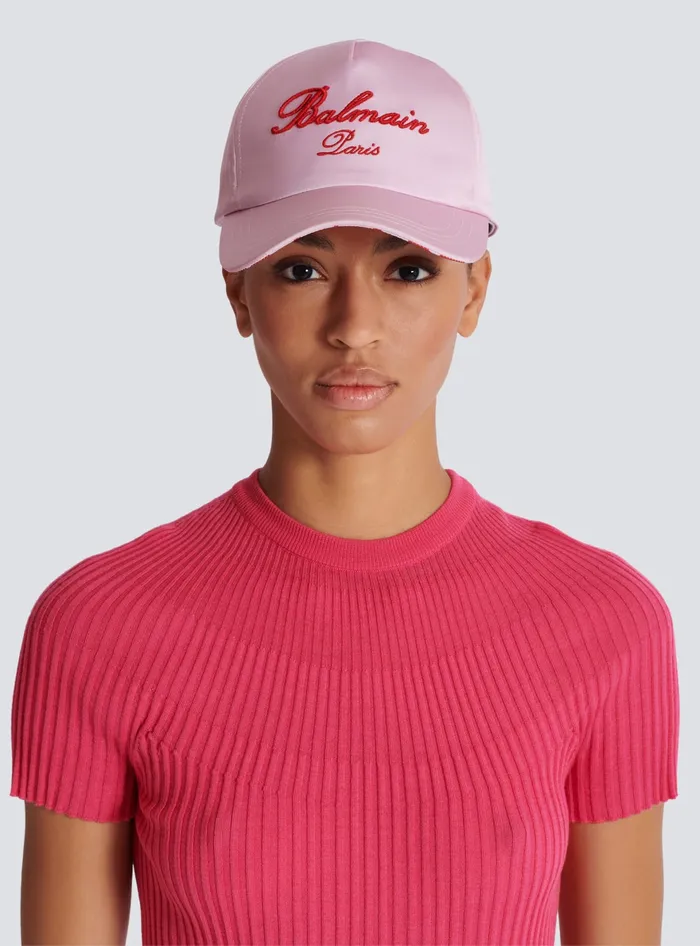 Balmain Signature Embroidered Cap Pink Women Hats And Caps