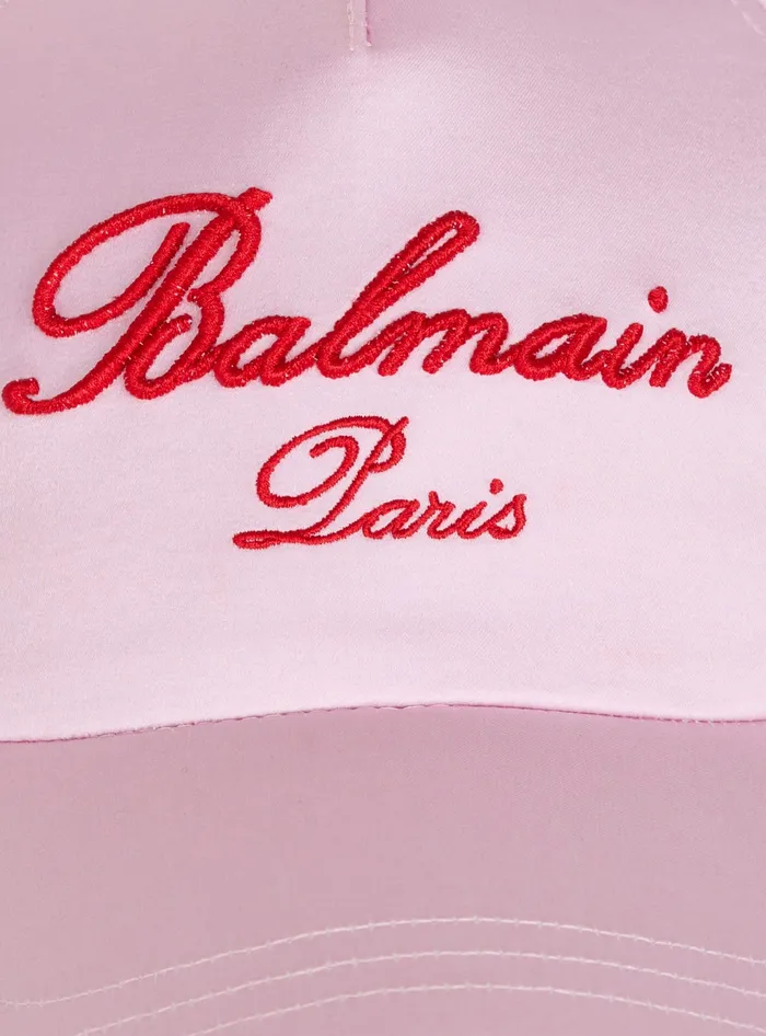 Balmain Signature Embroidered Cap Pink Women Hats And Caps
