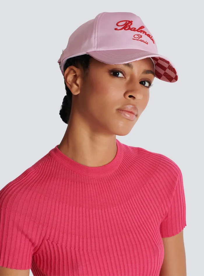 Balmain Signature Embroidered Cap Pink Women Hats And Caps