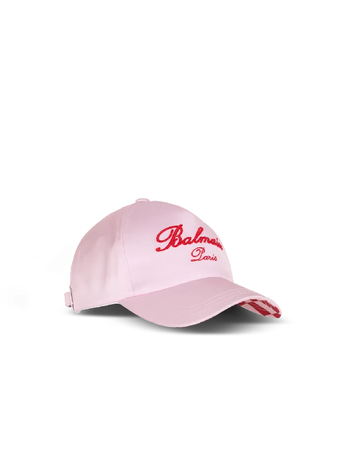 Balmain Signature Embroidered Cap Pink Women Hats And Caps