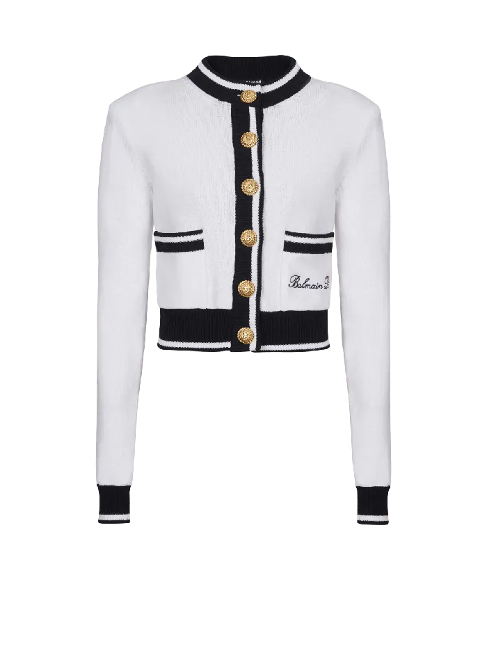 Balmain Signature Knit Cardigan White Women Knitwear