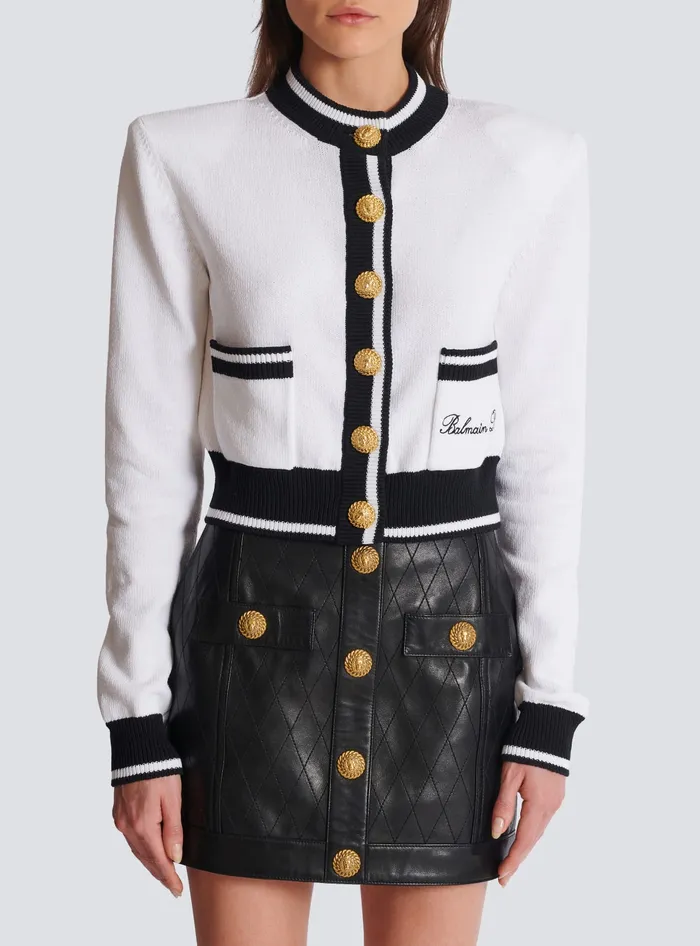 Balmain Signature Knit Cardigan White Women Knitwear