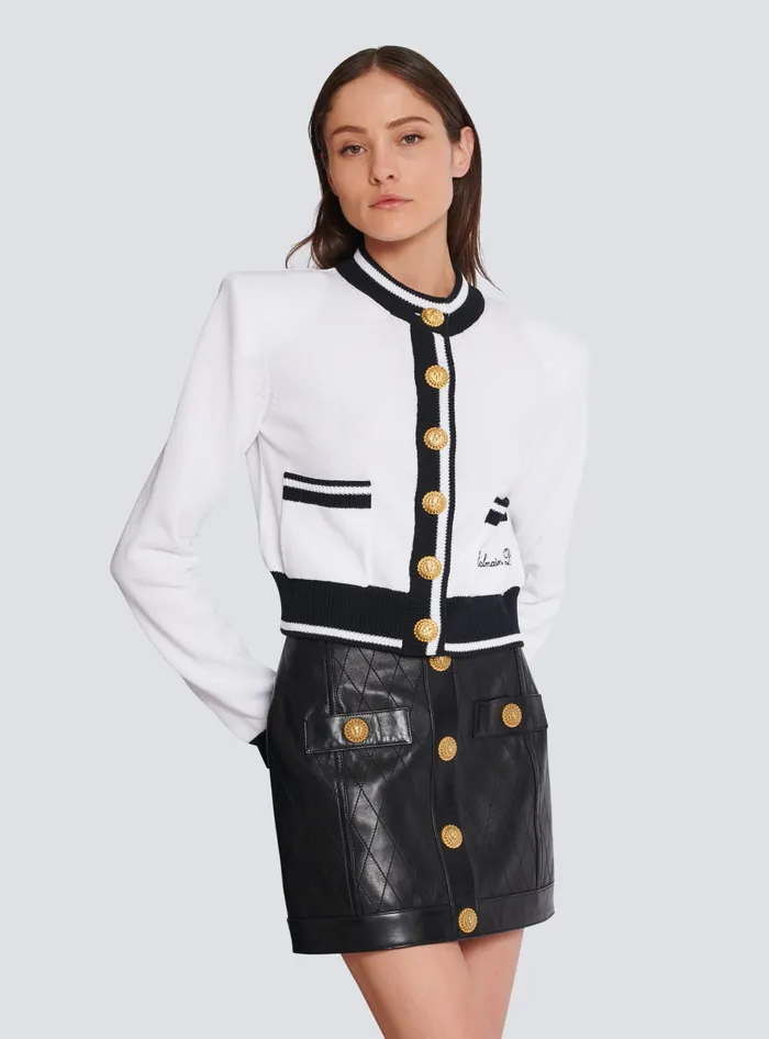 Balmain Signature Knit Cardigan White Women Knitwear