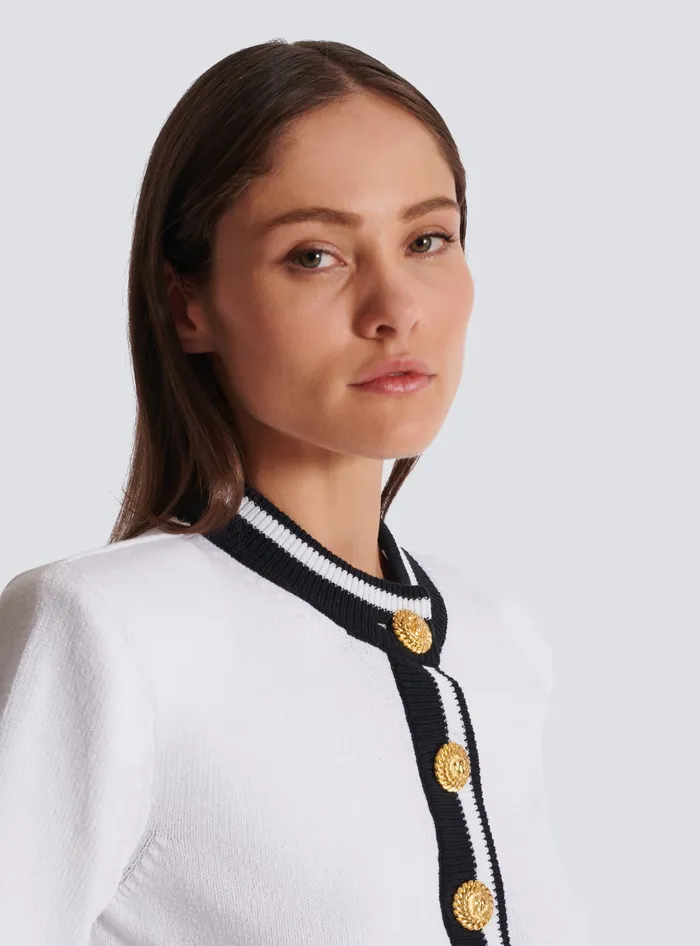 Balmain Signature Knit Cardigan White Women Knitwear