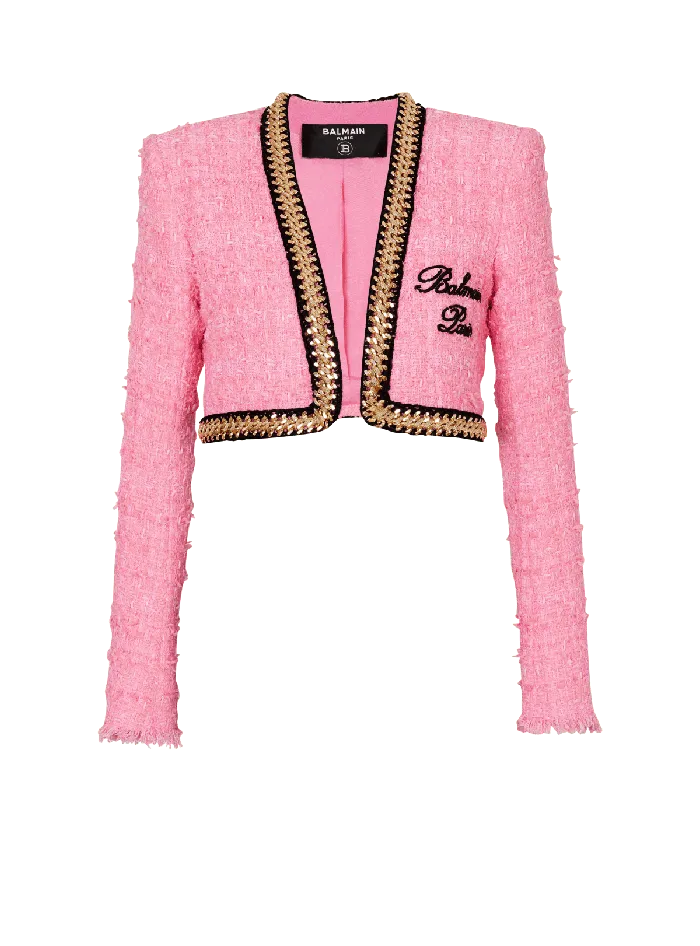 Balmain Signature Tweed And Chain Jacket Pink Women Jackets And Blazers