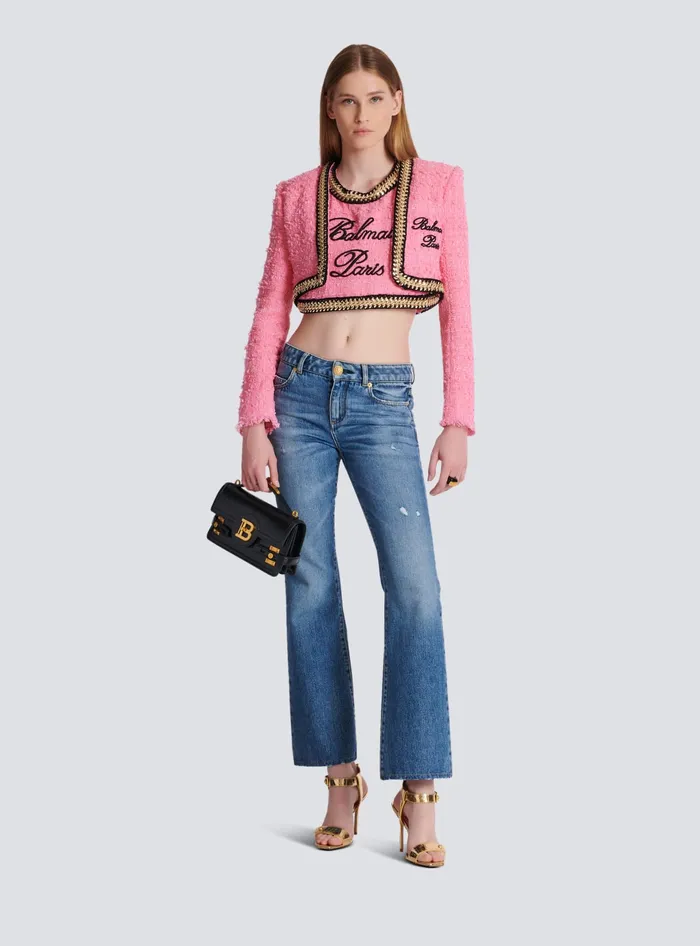 Balmain Signature Tweed And Chain Jacket Pink Women Jackets And Blazers