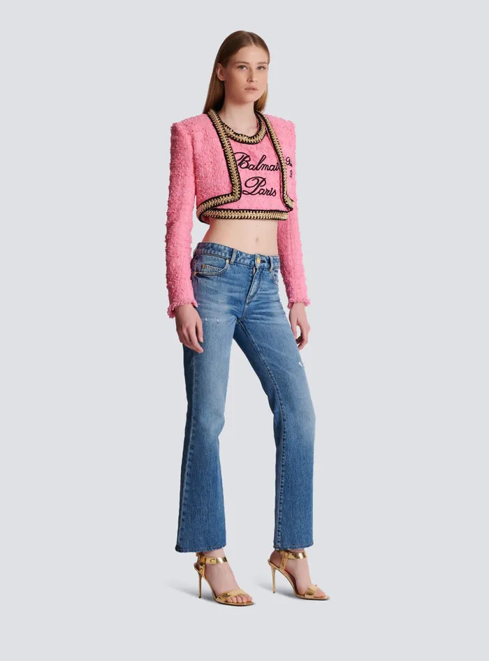 Balmain Signature Tweed And Chain Jacket Pink Women Jackets And Blazers