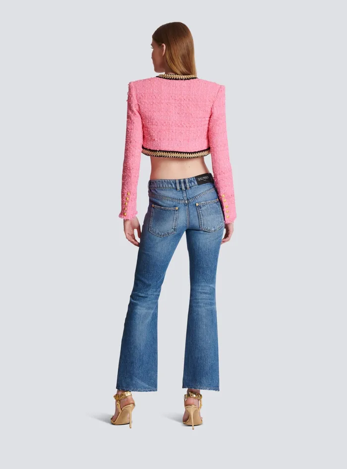 Balmain Signature Tweed And Chain Jacket Pink Women Jackets And Blazers