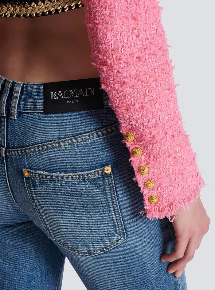 Balmain Signature Tweed And Chain Jacket Pink Women Jackets And Blazers