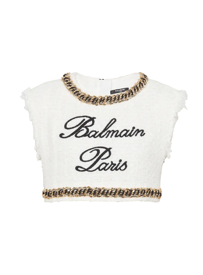Balmain Signature Tweed Tank Top White Women Tops And Shirts