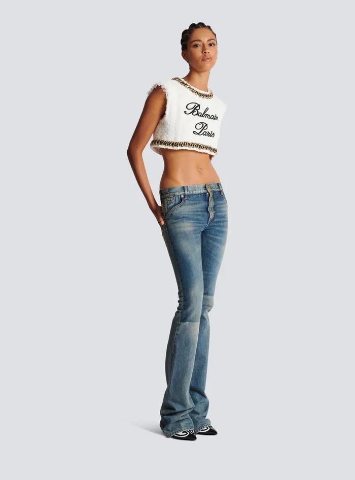 Balmain Signature Tweed Tank Top White Women Tops And Shirts