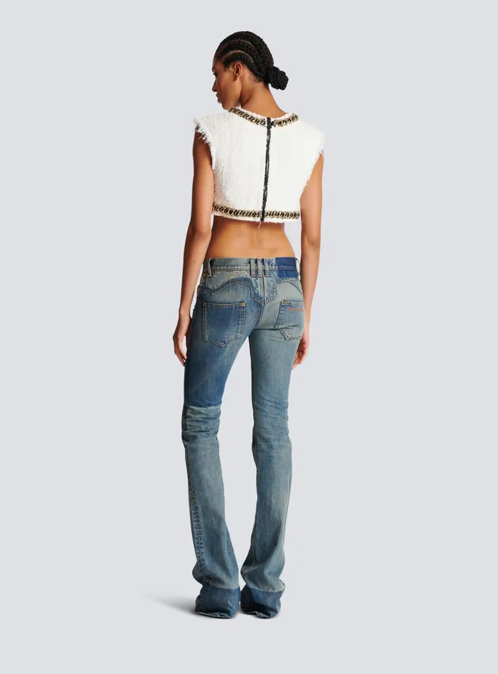 Balmain Signature Tweed Tank Top White Women Tops And Shirts