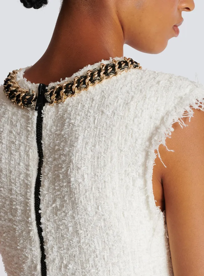 Balmain Signature Tweed Tank Top White Women Tops And Shirts