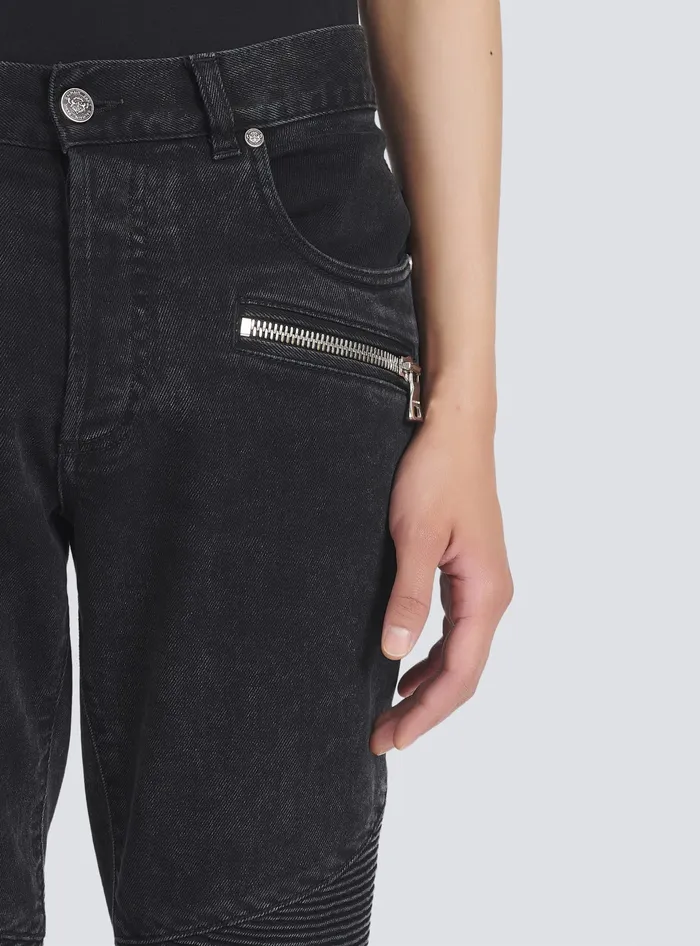 Balmain Slim Cut Cotton Jeans Black Men Denim