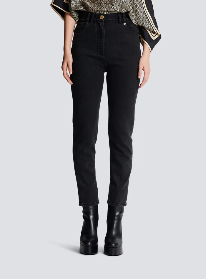 Balmain Slimfit Denim Jeans Black Women Denim