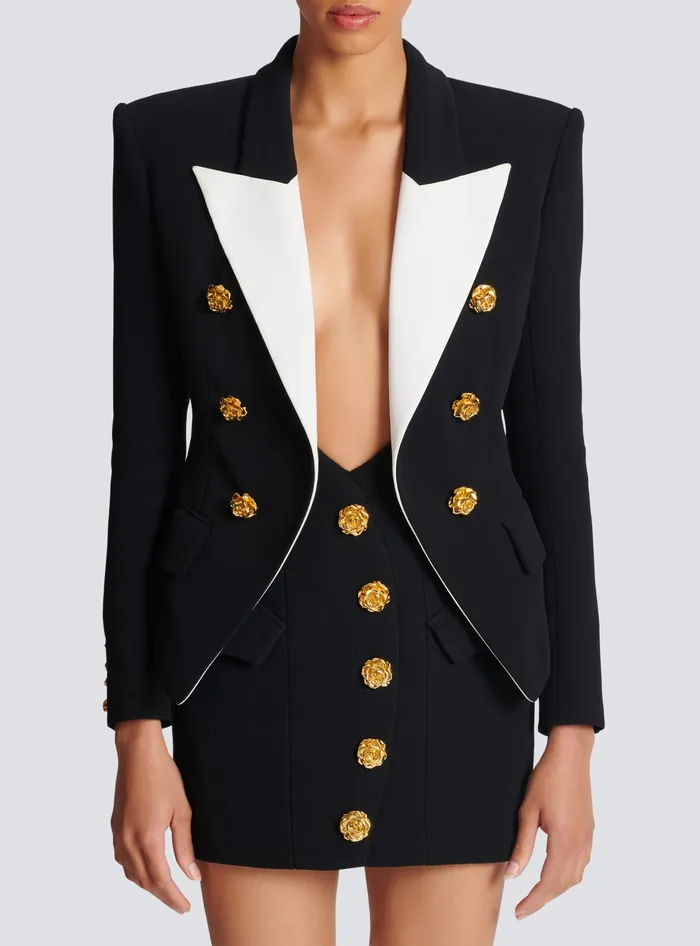 Balmain Slimfit Jacket With Roses Buttons Black Women Jackets And Blazers