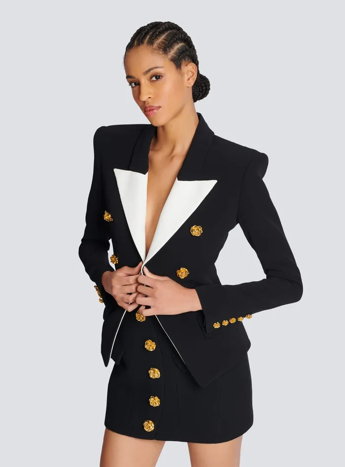Balmain Slimfit Jacket With Roses Buttons Black Women Jackets And Blazers