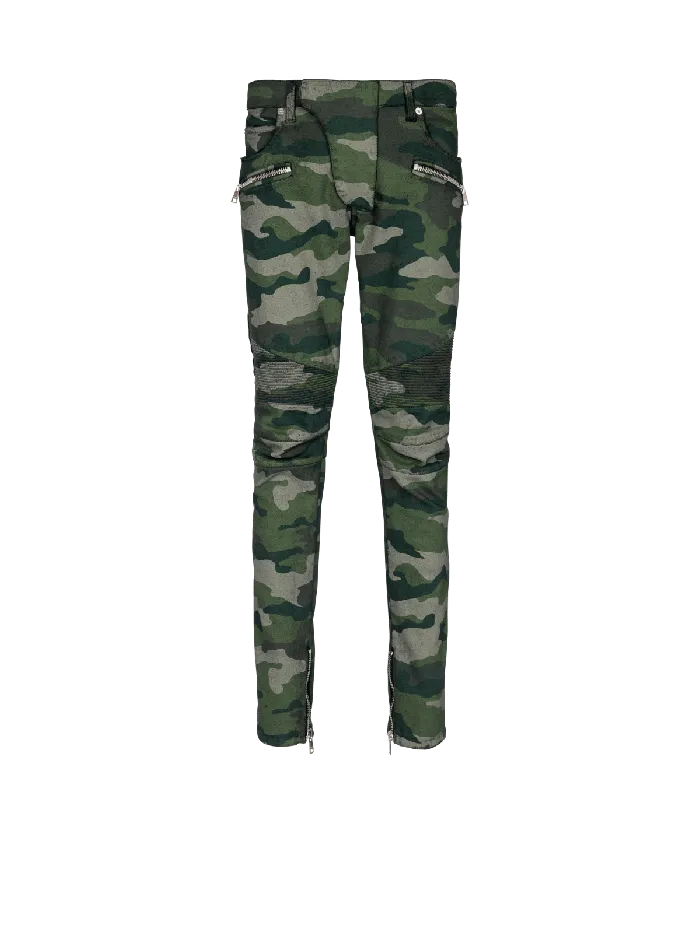 Balmain Slimfit Jeans In Camouflage Denim Khaki Men Denim