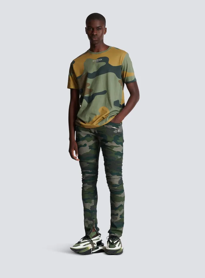 Balmain Slimfit Jeans In Camouflage Denim Khaki Men Denim