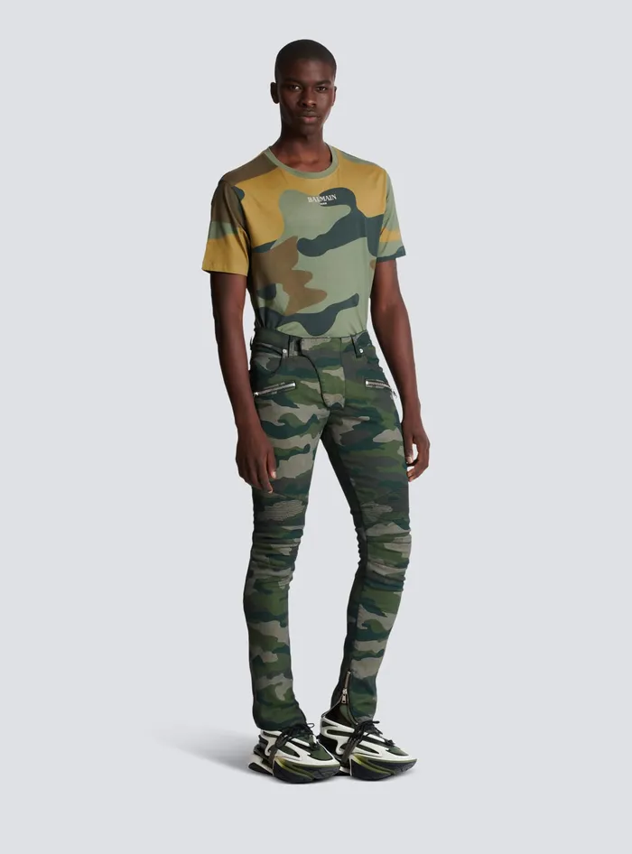 Balmain Slimfit Jeans In Camouflage Denim Khaki Men Denim
