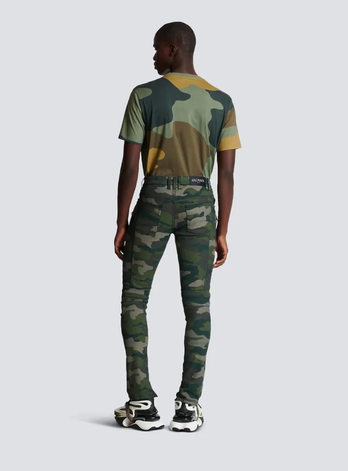 Balmain Slimfit Jeans In Camouflage Denim Khaki Men Denim