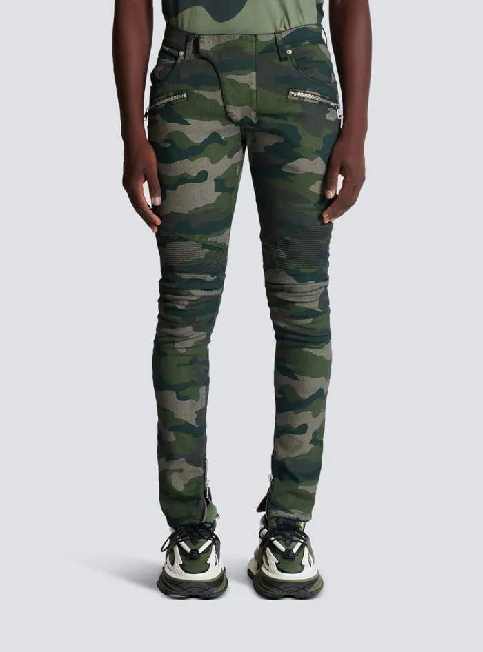 Balmain Slimfit Jeans In Camouflage Denim Khaki Men Denim