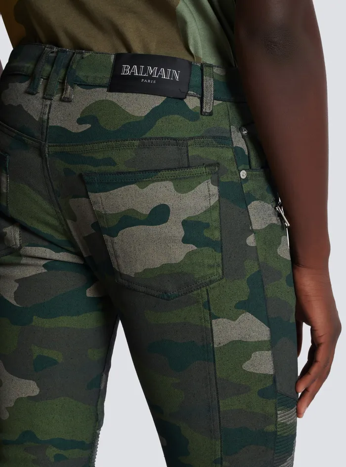 Balmain Slimfit Jeans In Camouflage Denim Khaki Men Denim