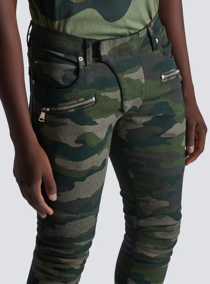 Balmain Slimfit Jeans In Camouflage Denim Khaki Men Denim