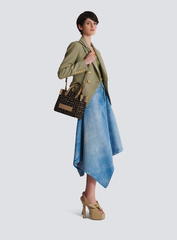 Balmain Small BArmy Tote Bag In Jacquard Fabric With A PB Labyrinth Monogram Black Women Crossbody Bags