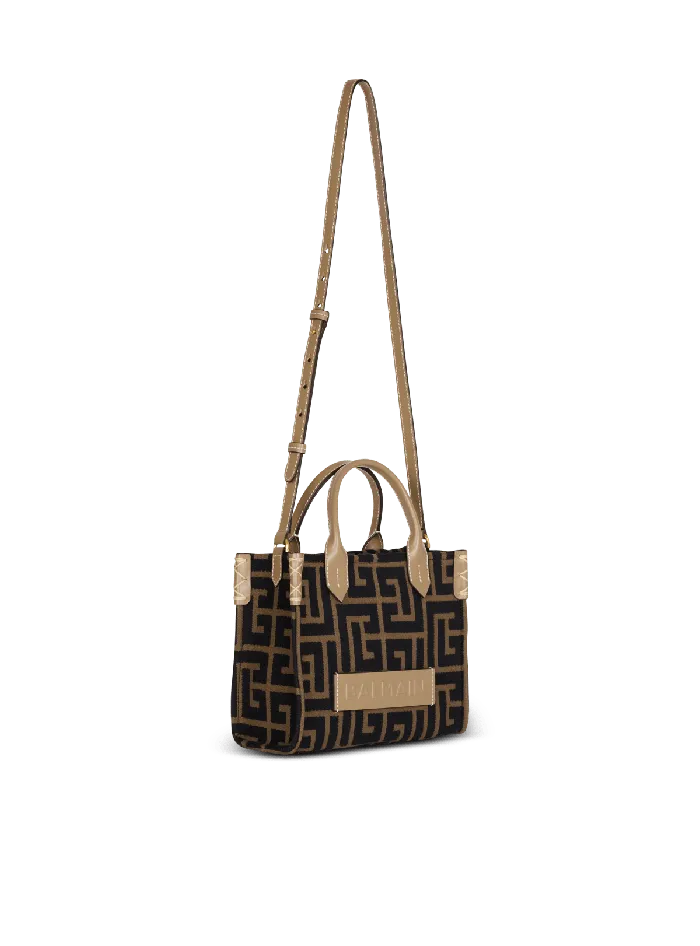 Balmain Small BArmy Tote Bag In Jacquard Fabric With A PB Labyrinth Monogram Black Women Crossbody Bags